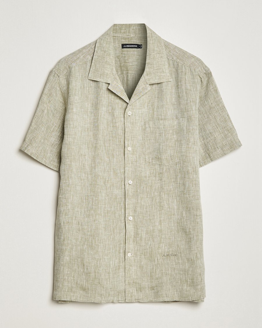 Herr | Skjortor | J.Lindeberg | Reg Fit Linen Melange Short Sleeve Shirt Aloe