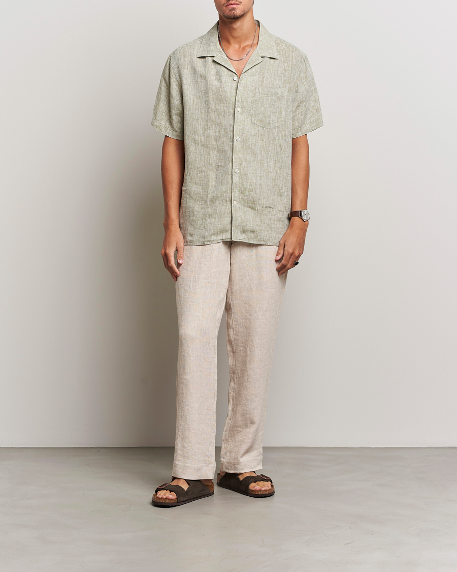 Herr | Skjortor | J.Lindeberg | Reg Fit Linen Melange Short Sleeve Shirt Aloe