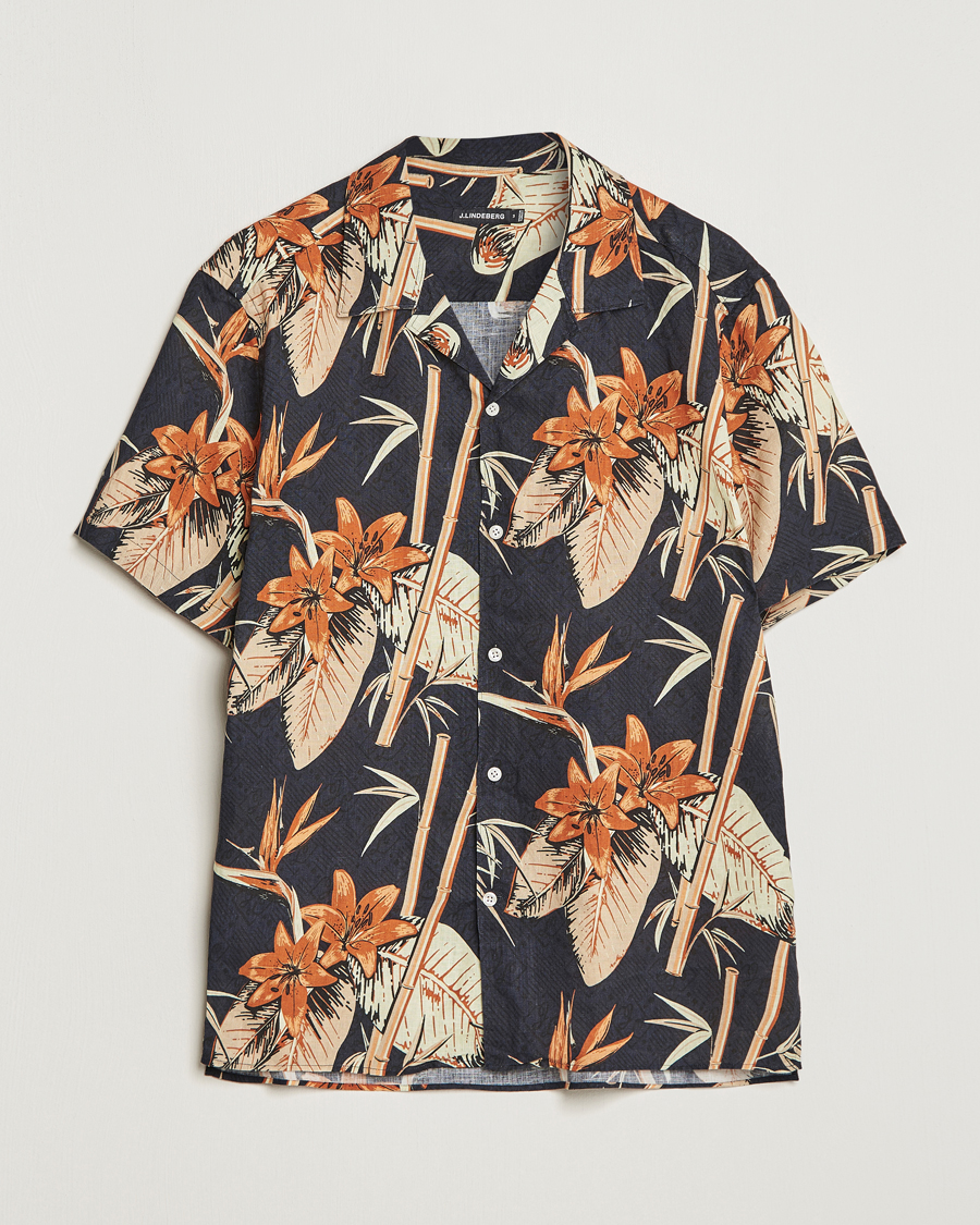 Herr | Skjortor | J.Lindeberg | Elio Tropical Print Short Sleeve Shirt Navy