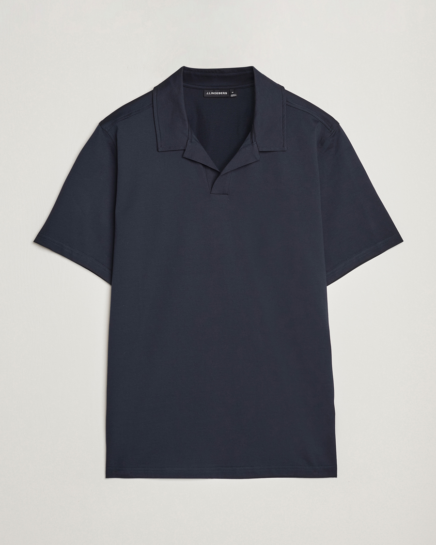 Herr | Pikéer | J.Lindeberg | Asher Open Collar Polo Shirt Navy