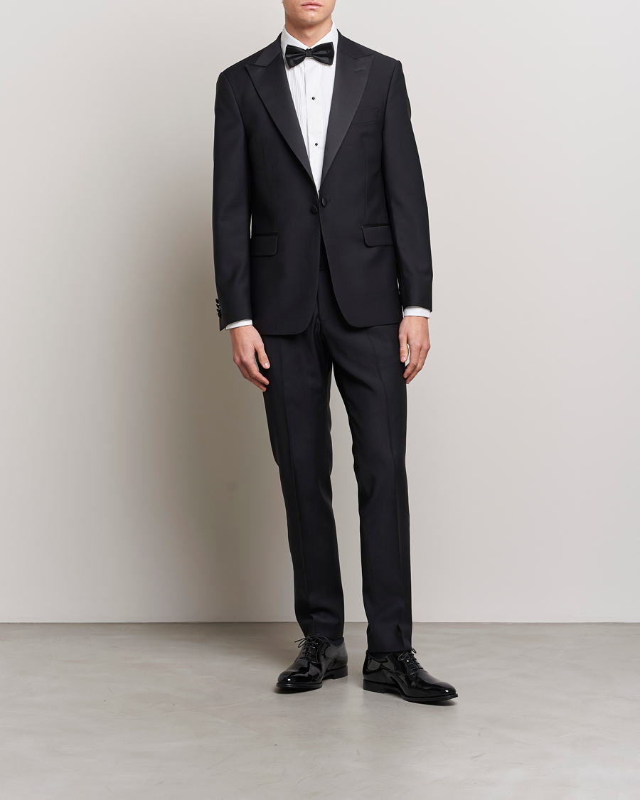 Herr | Byxor | Oscar Jacobson | Devon Wool Tuxedo Trousers Black