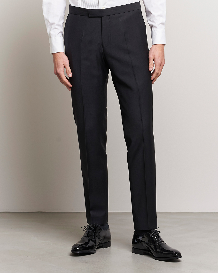 Herr | Black Tie | Oscar Jacobson | Devon Wool Tuxedo Trousers Black