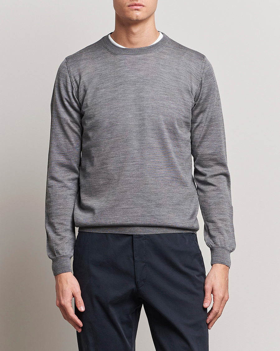 Herr | Tröjor | Oscar Jacobson | Custer Merino Wool Roundneck Grey