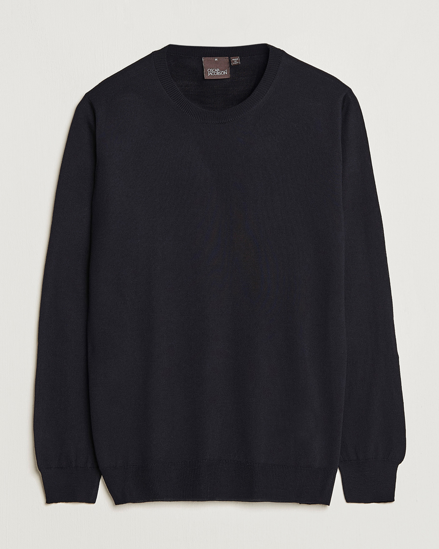 Herr | Tröjor | Oscar Jacobson | Custer Merino Wool Roundneck Navy