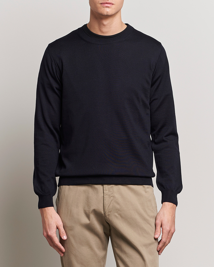 Herr | Kläder | Oscar Jacobson | Custer Merino Wool Roundneck Navy