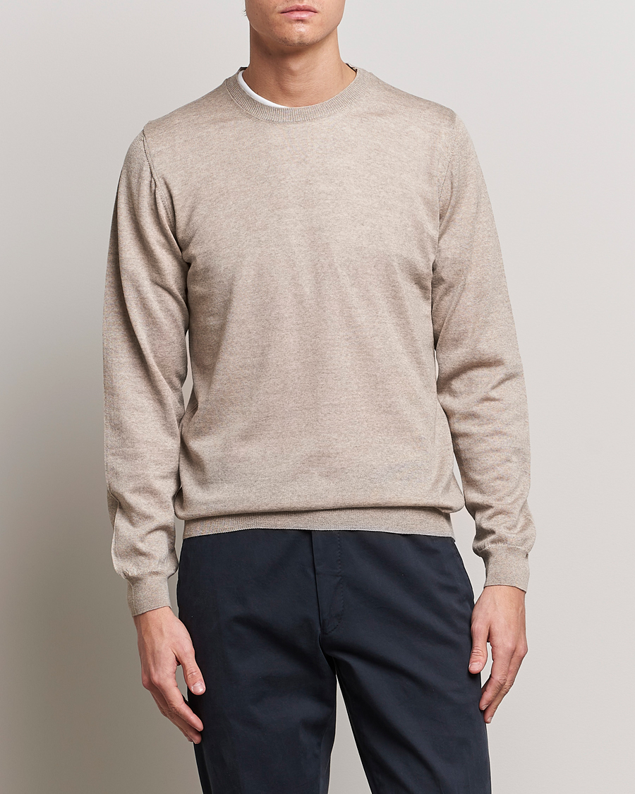 Herr |  | Oscar Jacobson | Custer Merino Wool Roundneck Beige