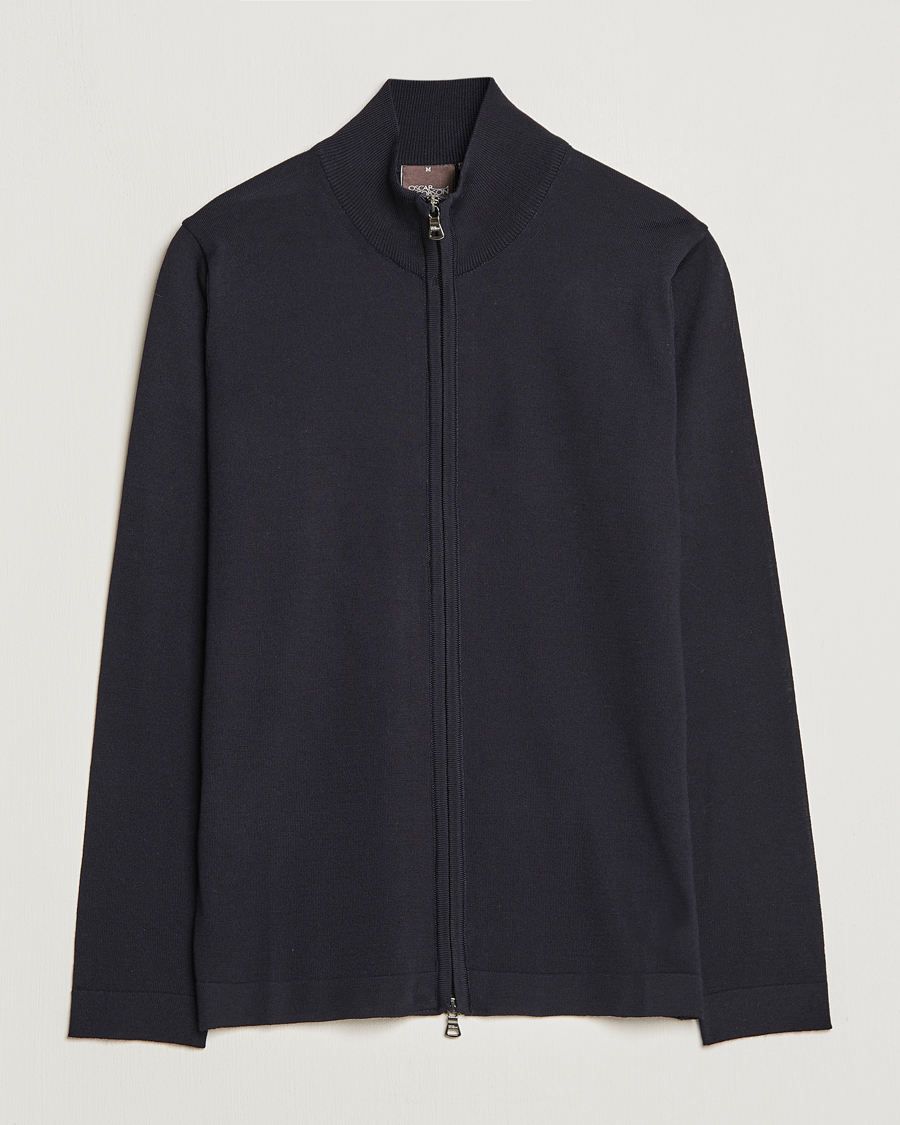 Herr | Tröjor | Oscar Jacobson | Ariel Merino Wool Full-Zip Navy