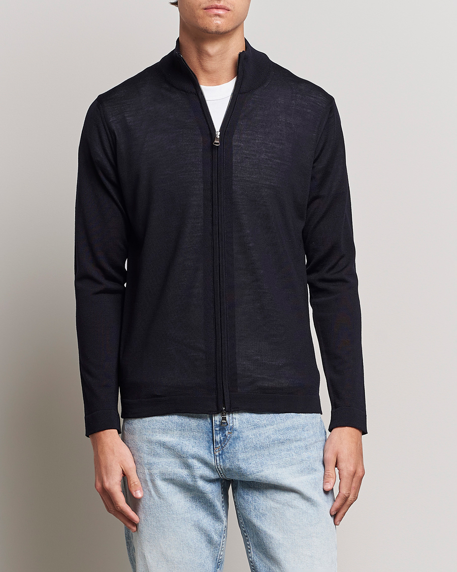 Herr | Full-zip | Oscar Jacobson | Ariel Merino Wool Full-Zip Navy