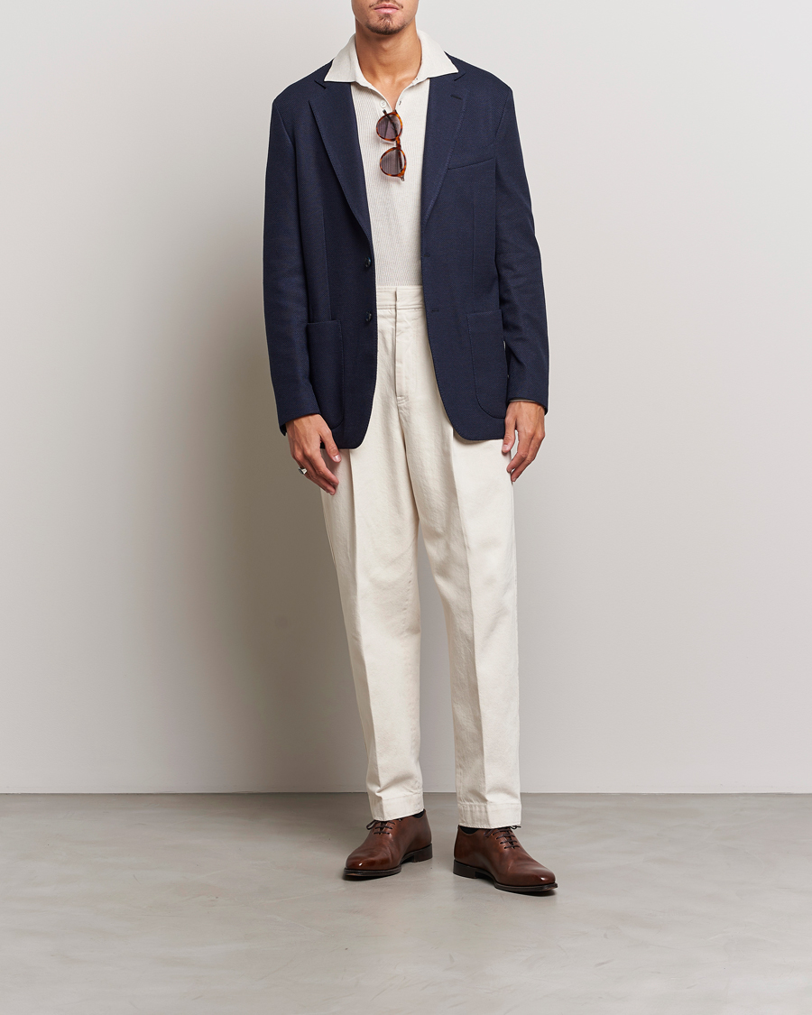 Herr | Kavajer | Brioni | Wool/Silk Jacquard Jersey Blazer Navy