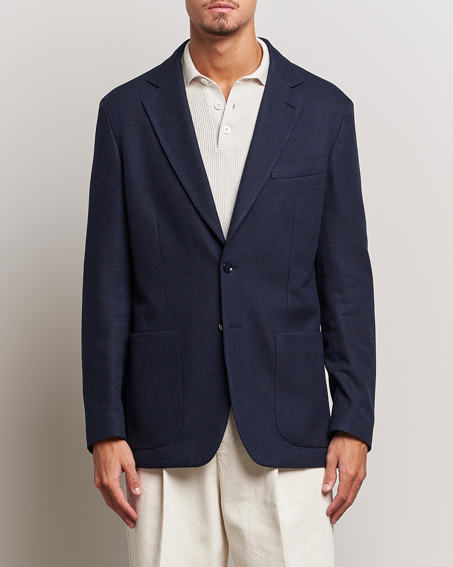 Herr | Kavajer | Brioni | Wool/Silk Jacquard Jersey Blazer Navy