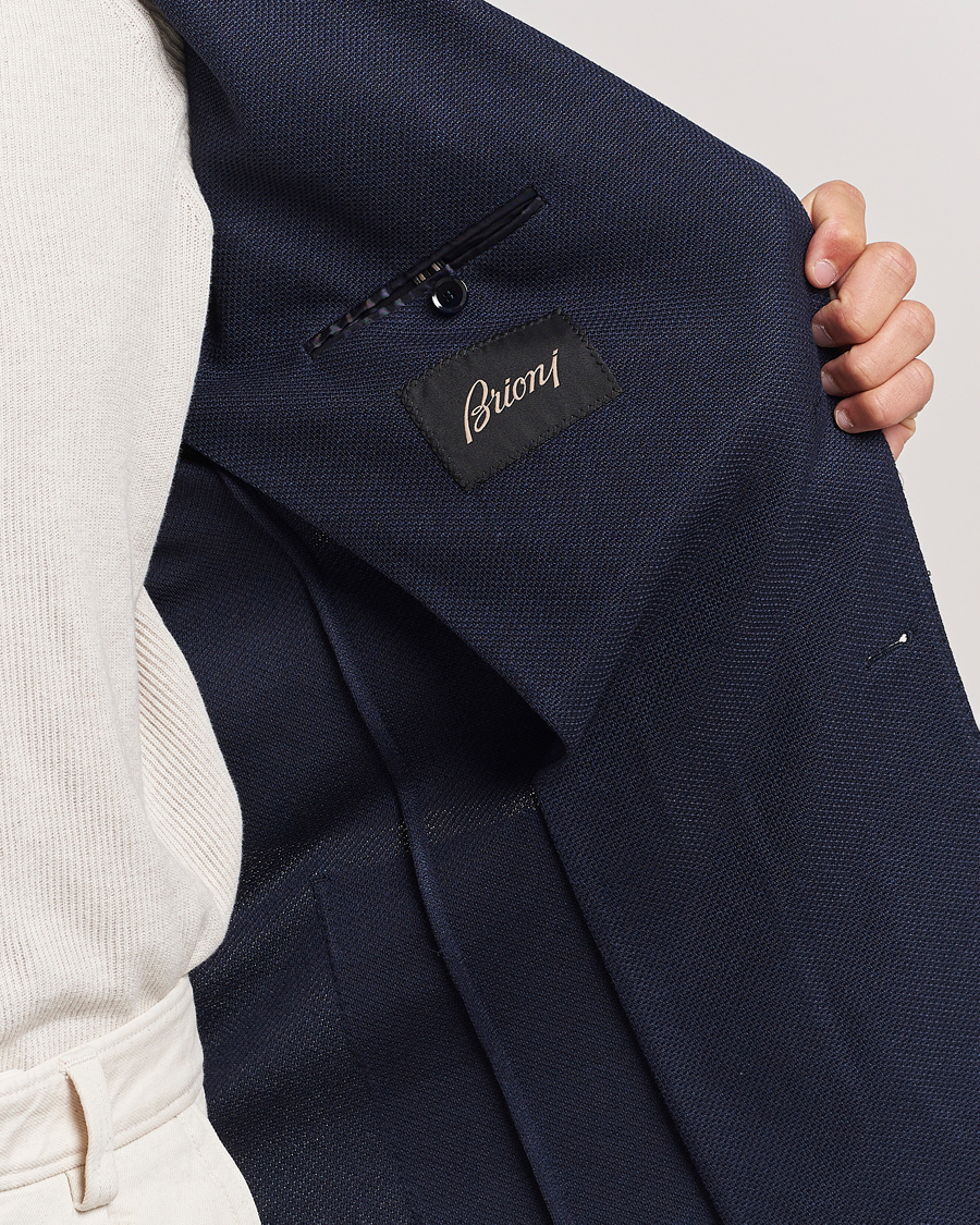 Herr | Kavajer | Brioni | Wool/Silk Jacquard Jersey Blazer Navy