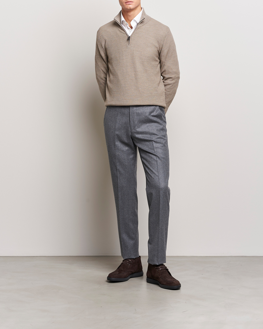 Herr | Tröjor | Brioni | Soft Jacquard Half Zip Beige