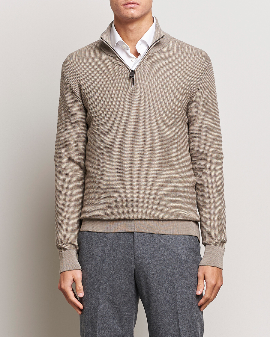 Herr | Tröjor | Brioni | Soft Jacquard Half Zip Beige