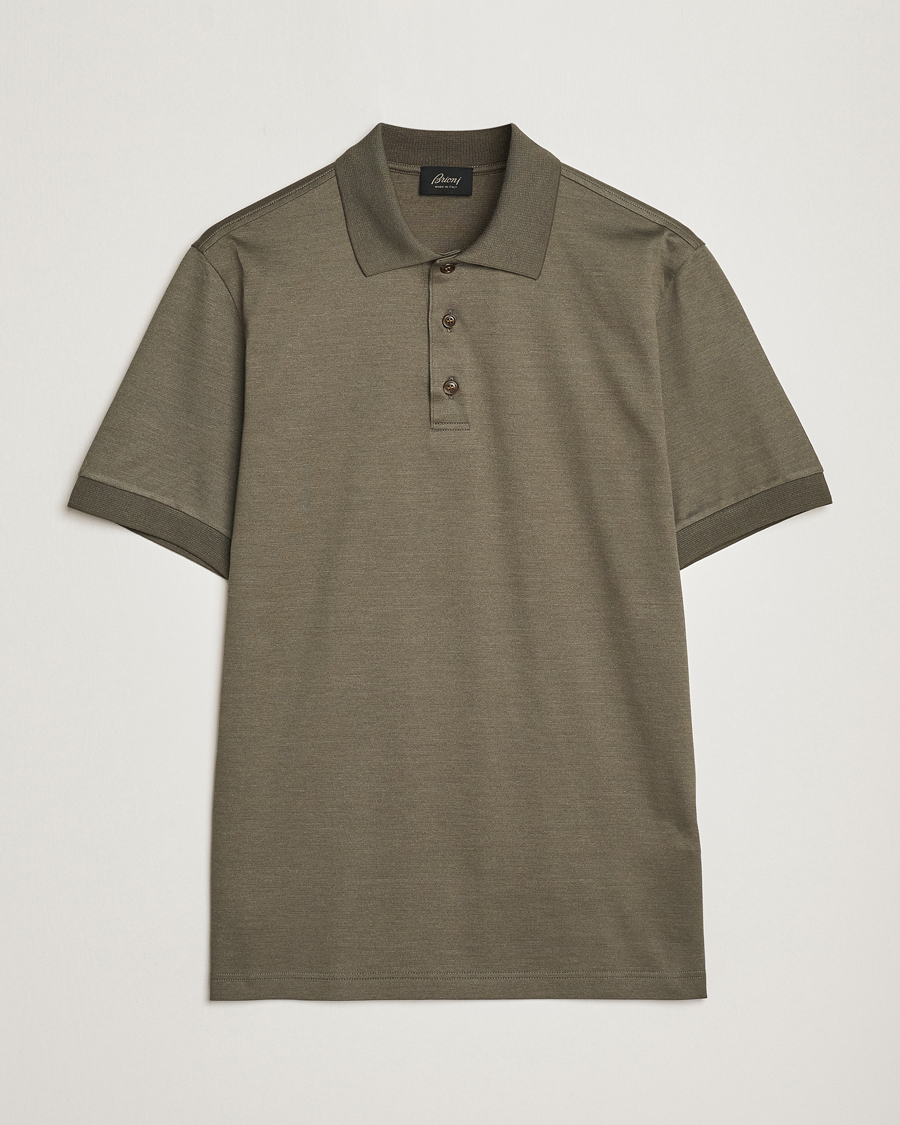 Herr | Brioni | Brioni | Cotton/Silk Short Sleeve Polo Olive Green