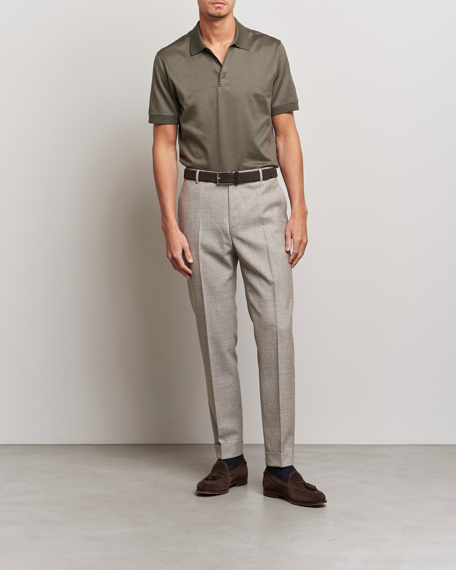 Herr | Pikéer | Brioni | Cotton/Silk Short Sleeve Polo Olive Green