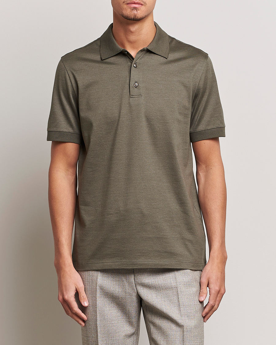Herr | Brioni | Brioni | Cotton/Silk Short Sleeve Polo Olive Green