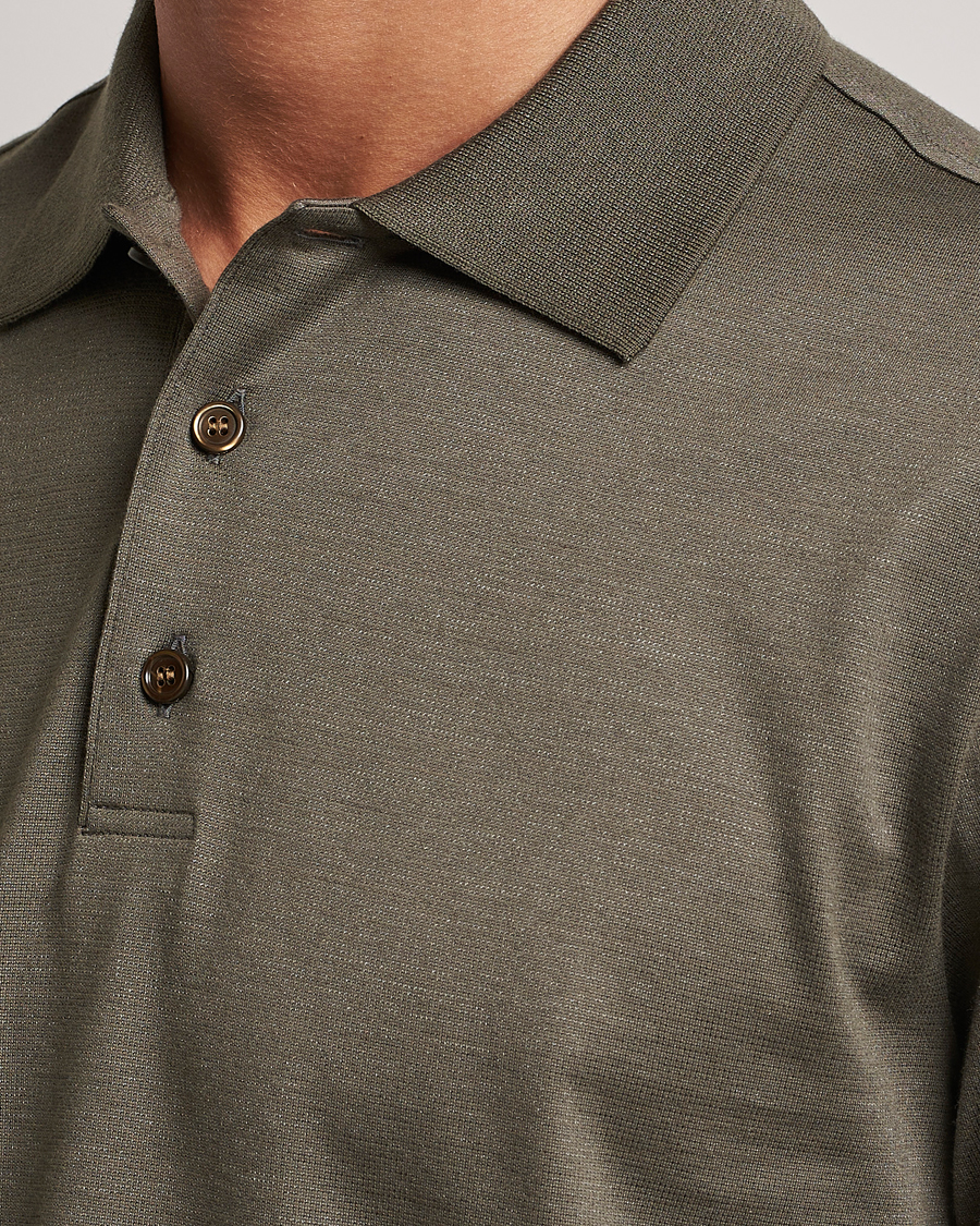 Herr | Pikéer | Brioni | Cotton/Silk Short Sleeve Polo Olive Green