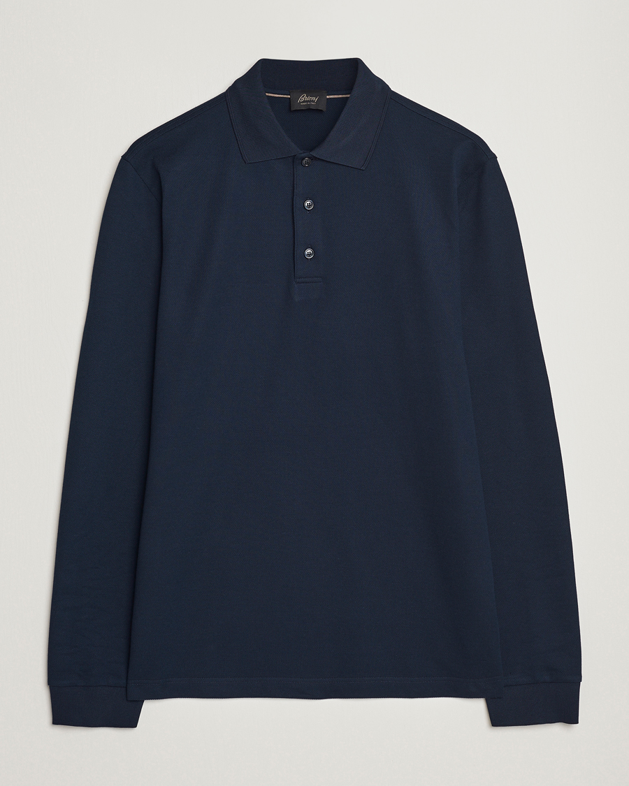 Herr | Tröjor | Brioni | Cotton Piquet Long Sleeve Polo Navy