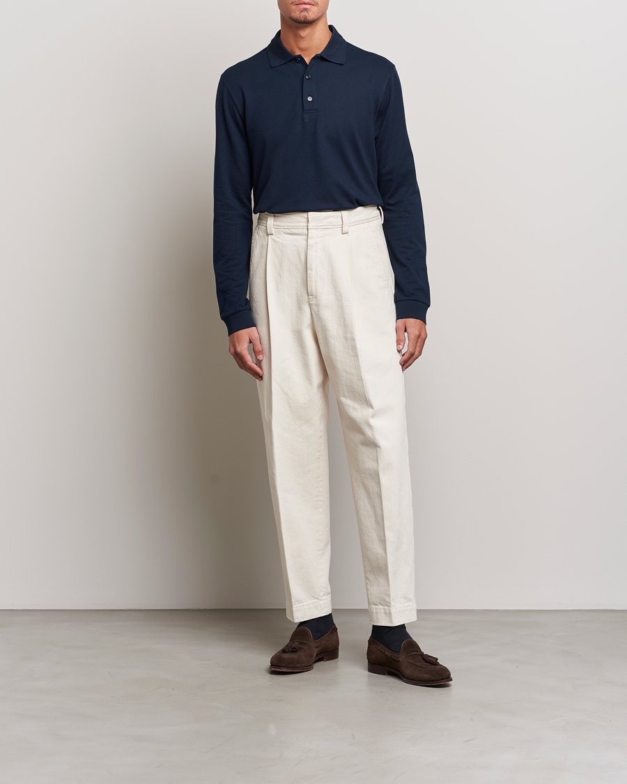 Herr | Tröjor | Brioni | Cotton Piquet Long Sleeve Polo Navy