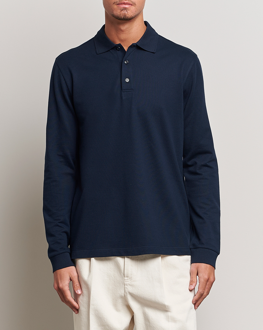 Herr | Tröjor | Brioni | Cotton Piquet Long Sleeve Polo Navy