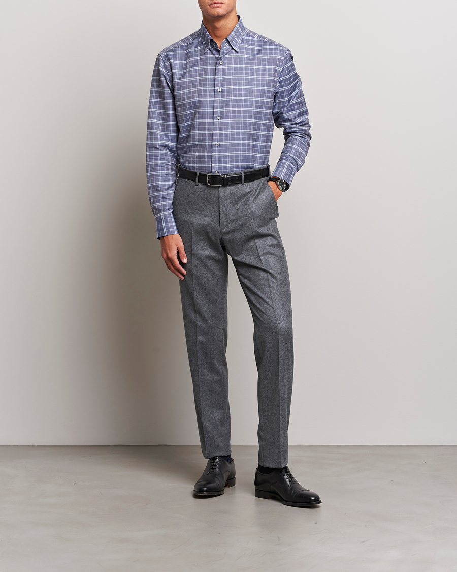 Herr | Skjortor | Brioni | Slim Fit Check Flannel Shirt Dark Blue