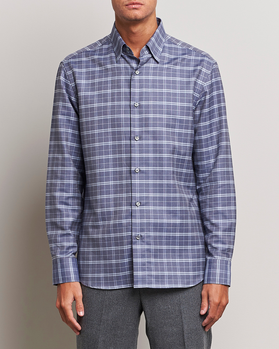 Herr | Skjortor | Brioni | Slim Fit Check Flannel Shirt Dark Blue