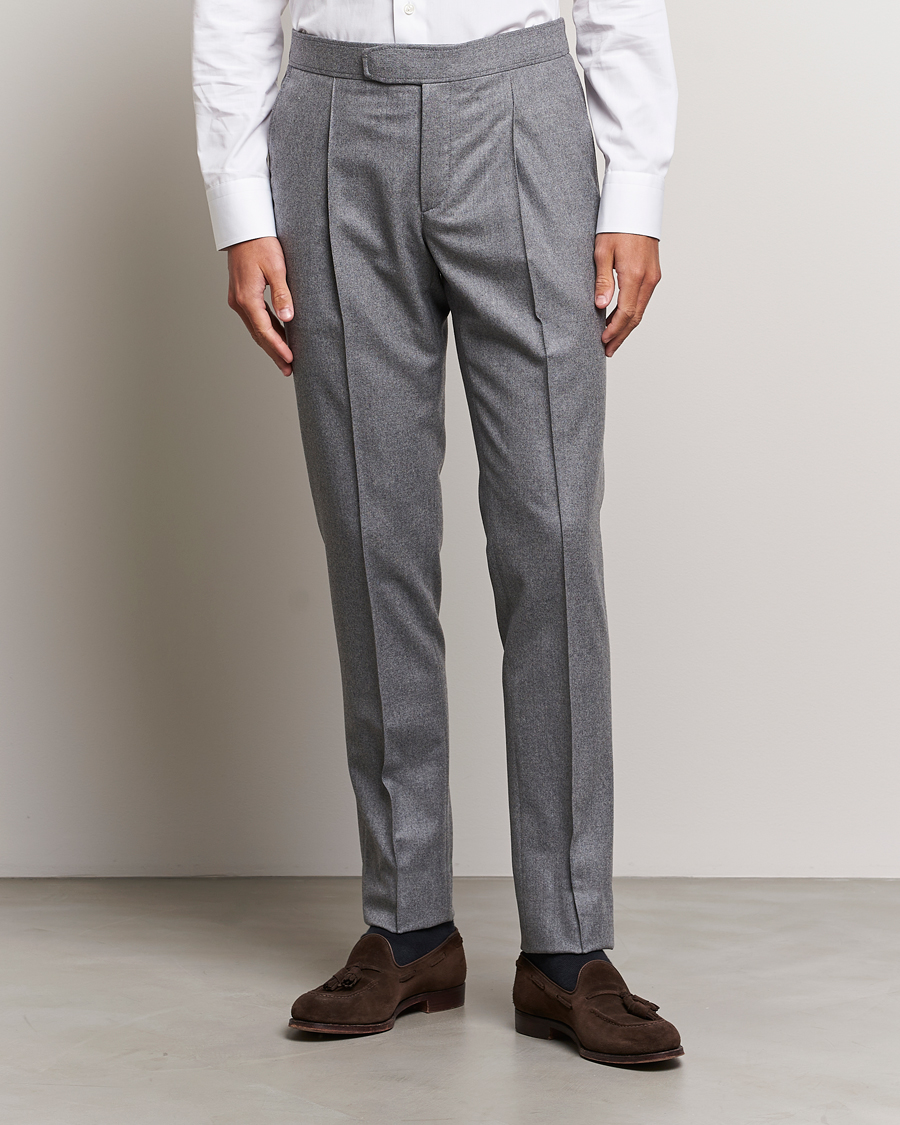 Herr | Byxor | Brioni | Melbourne Drawstring Flannel Trousers Grey Melange