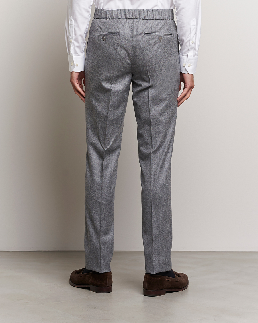 Herr | Byxor | Brioni | Melbourne Drawstring Flannel Trousers Grey Melange
