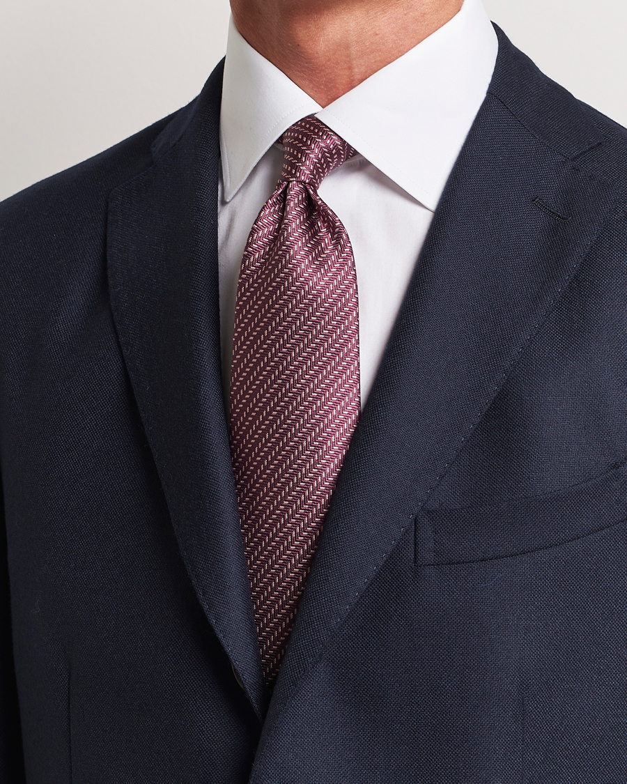 Herr | Brioni | Brioni | Zig Zag Jacuqard Silk Tie Burgundy