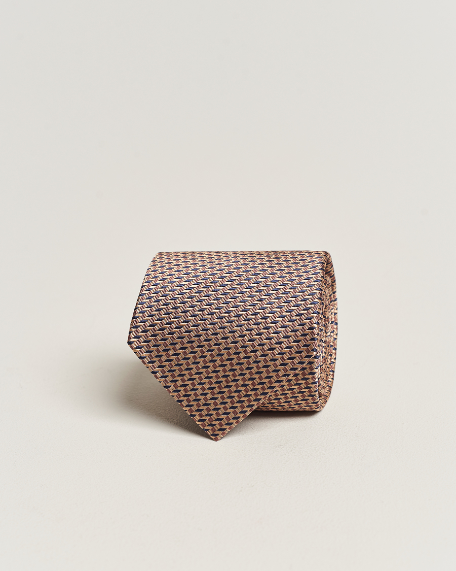 Herr | Brioni Geometrical Jacquard Silk Tie Brown | Brioni | Geometrical Jacquard Silk Tie Brown