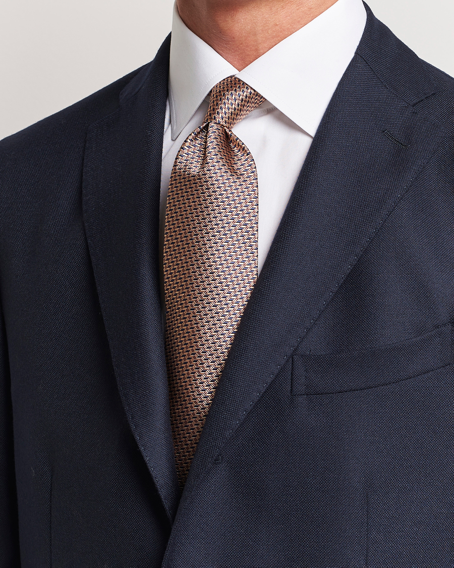 Herr | Brioni | Brioni | Geometrical Jacquard Silk Tie Brown