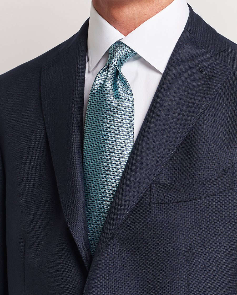 Herr | Brioni Geometrical Jacquard Silk Tie Teal | Brioni | Geometrical Jacquard Silk Tie Teal
