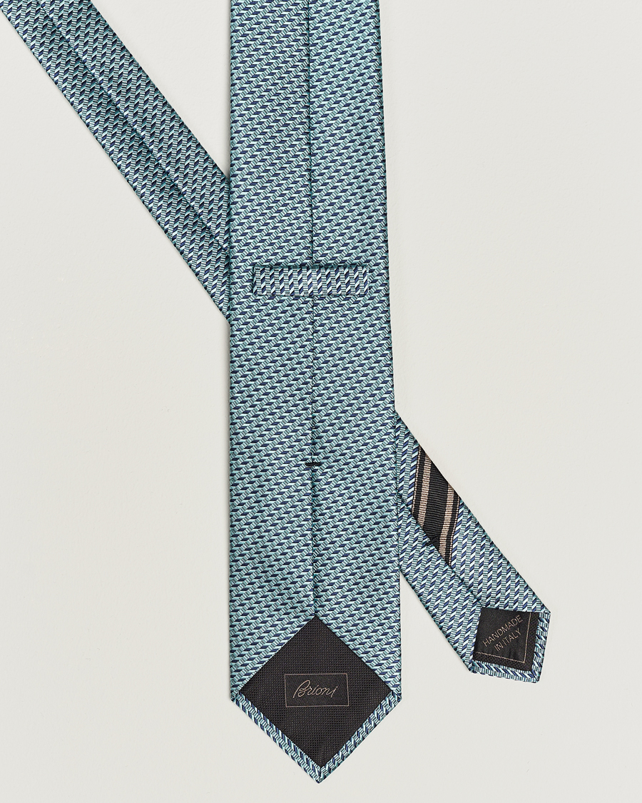 Herr | Brioni Geometrical Jacquard Silk Tie Teal | Brioni | Geometrical Jacquard Silk Tie Teal