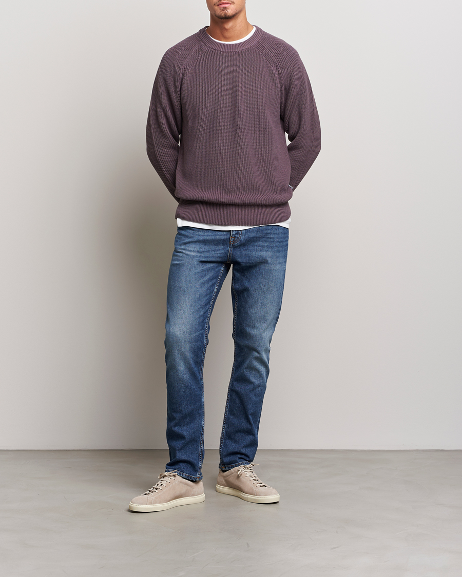 Herr | Tröjor | NN07 | Jacobo Organic Cotton Knitted Sweater Purple Brown