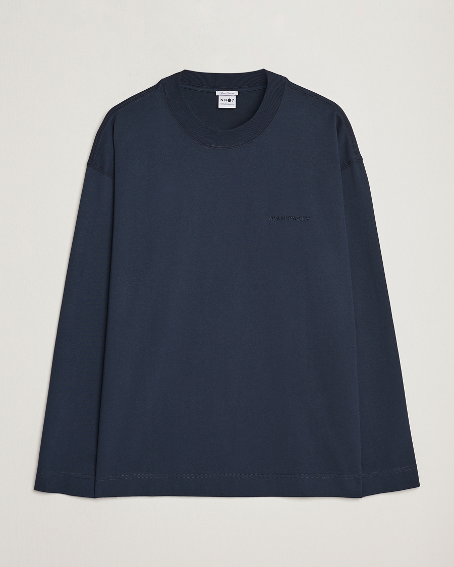 Herr | T-Shirts | NN07 | Benja Pima Cotton Long Sleeve T-Shirt Navy