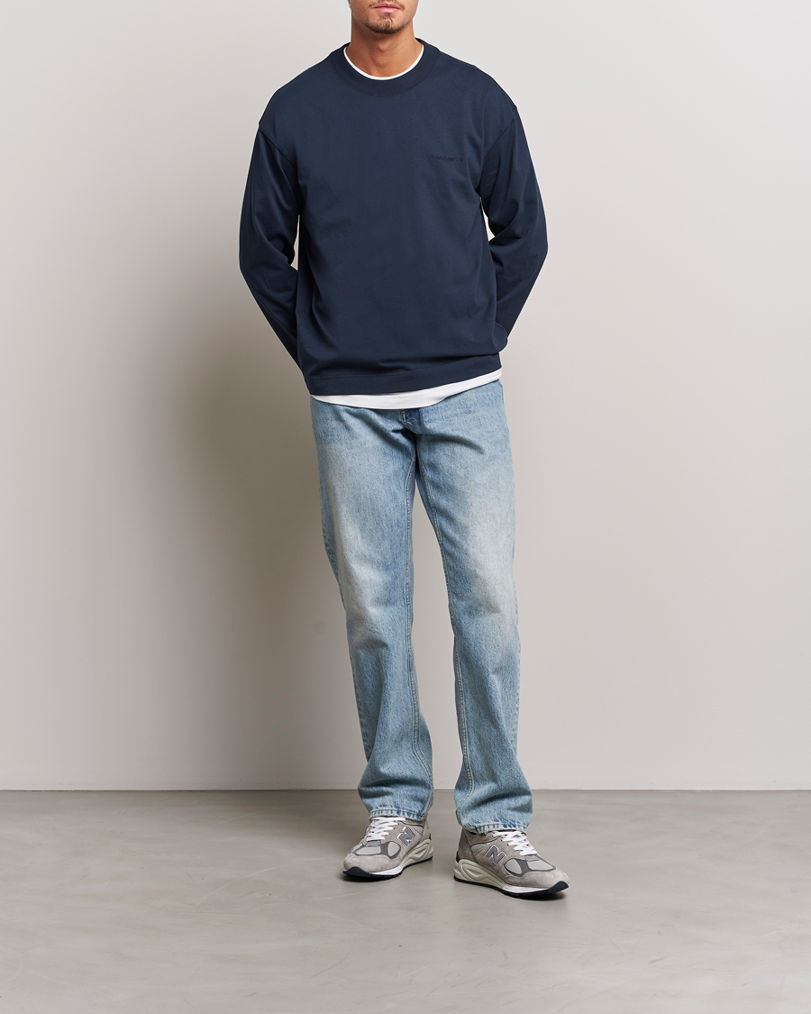 Herr | T-Shirts | NN07 | Benja Pima Cotton Long Sleeve T-Shirt Navy