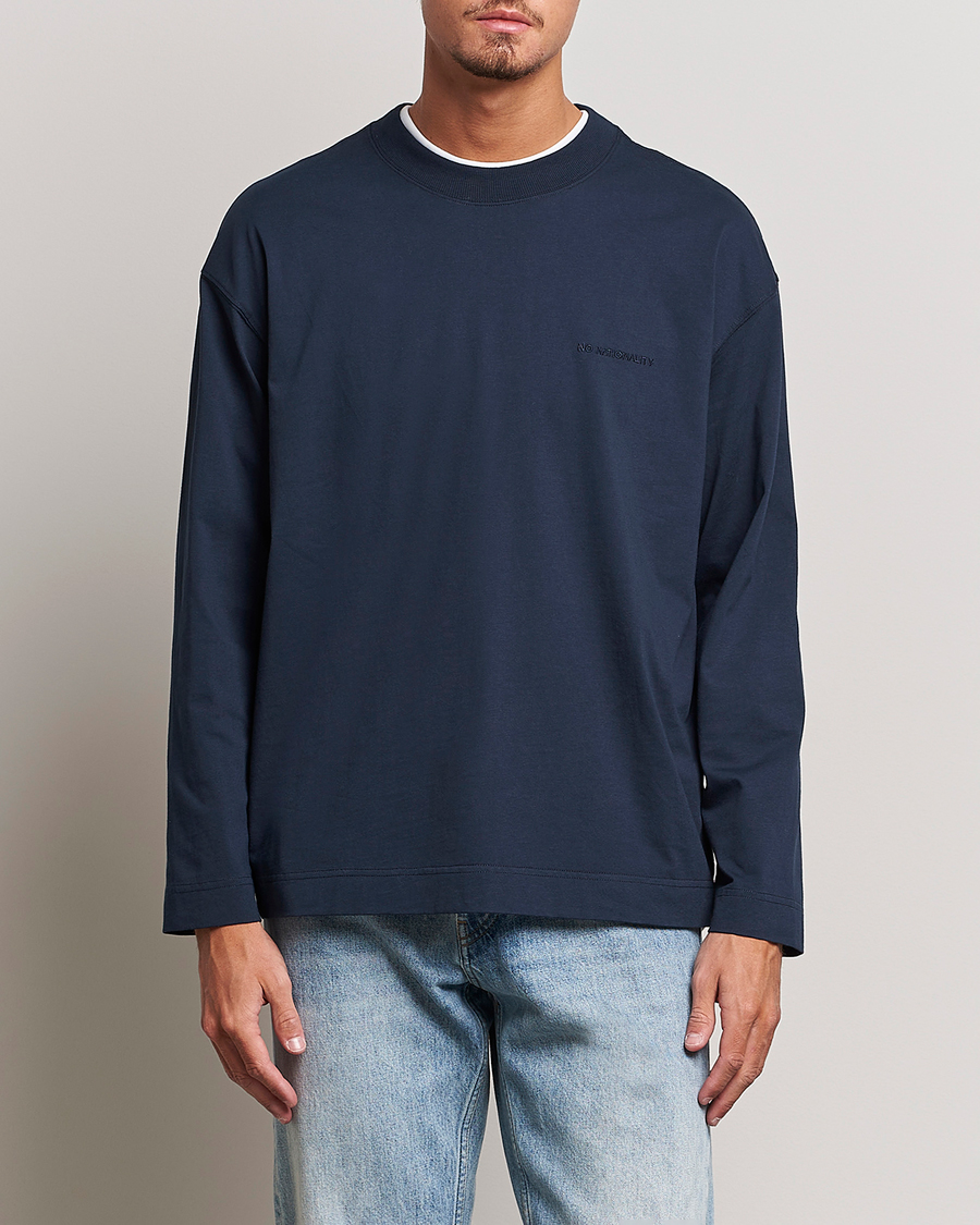 Herr | T-Shirts | NN07 | Benja Pima Cotton Long Sleeve T-Shirt Navy
