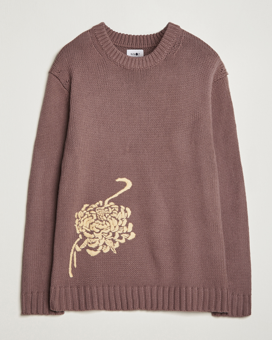 Herr | Tröjor | NN07 | Jasper Knitted Cotton Sweatshirt Purple Brown