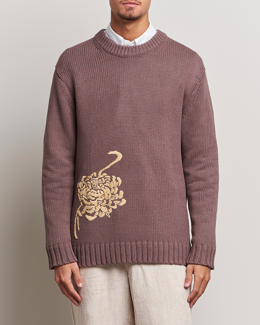 Herr | Stickade tröjor | NN07 | Jasper Knitted Cotton Sweatshirt Purple Brown