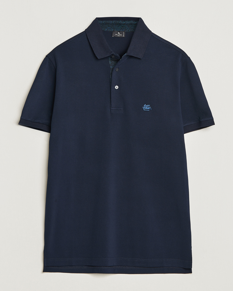 Herr | | Etro | Short Sleeve Contrast Polo Navy