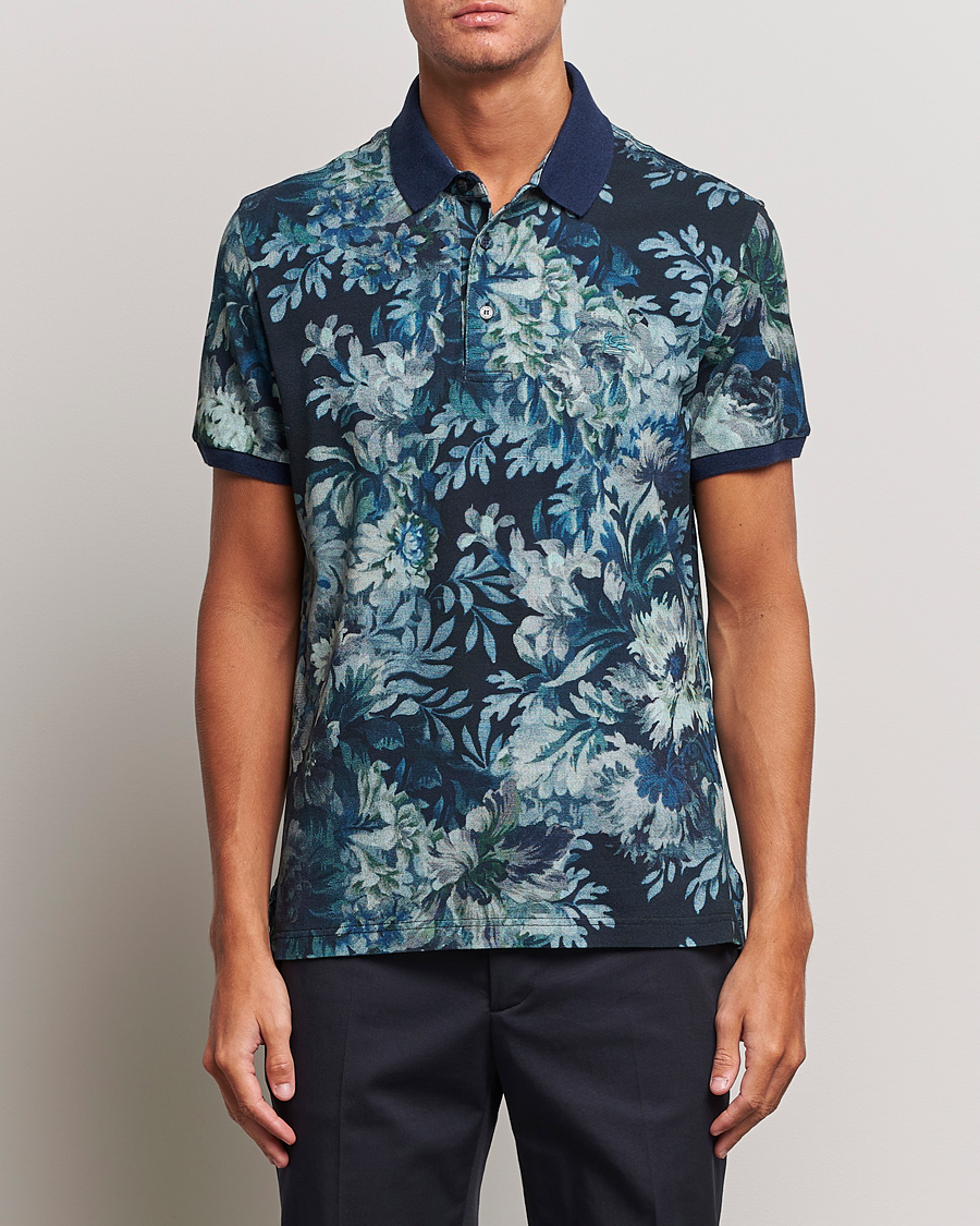 Herr |  | Etro | Short Sleeve Printed Polo Dark Blue