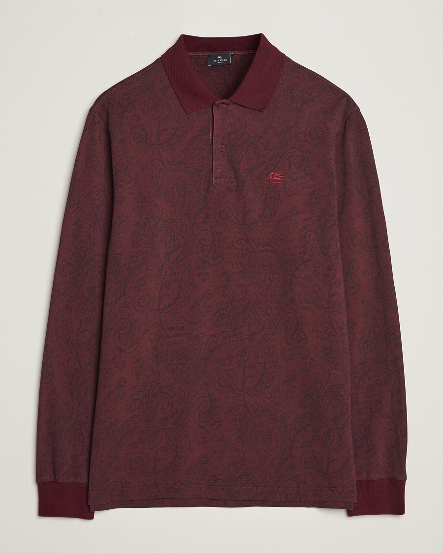 Herr | Tröjor | Etro | Tonal Paisley Long Sleeve Polo Burgundy