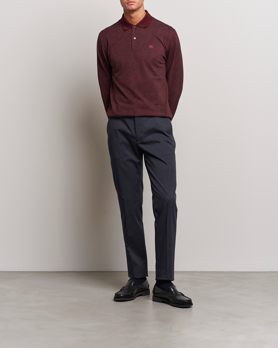 Herr | Tröjor | Etro | Tonal Paisley Long Sleeve Polo Burgundy