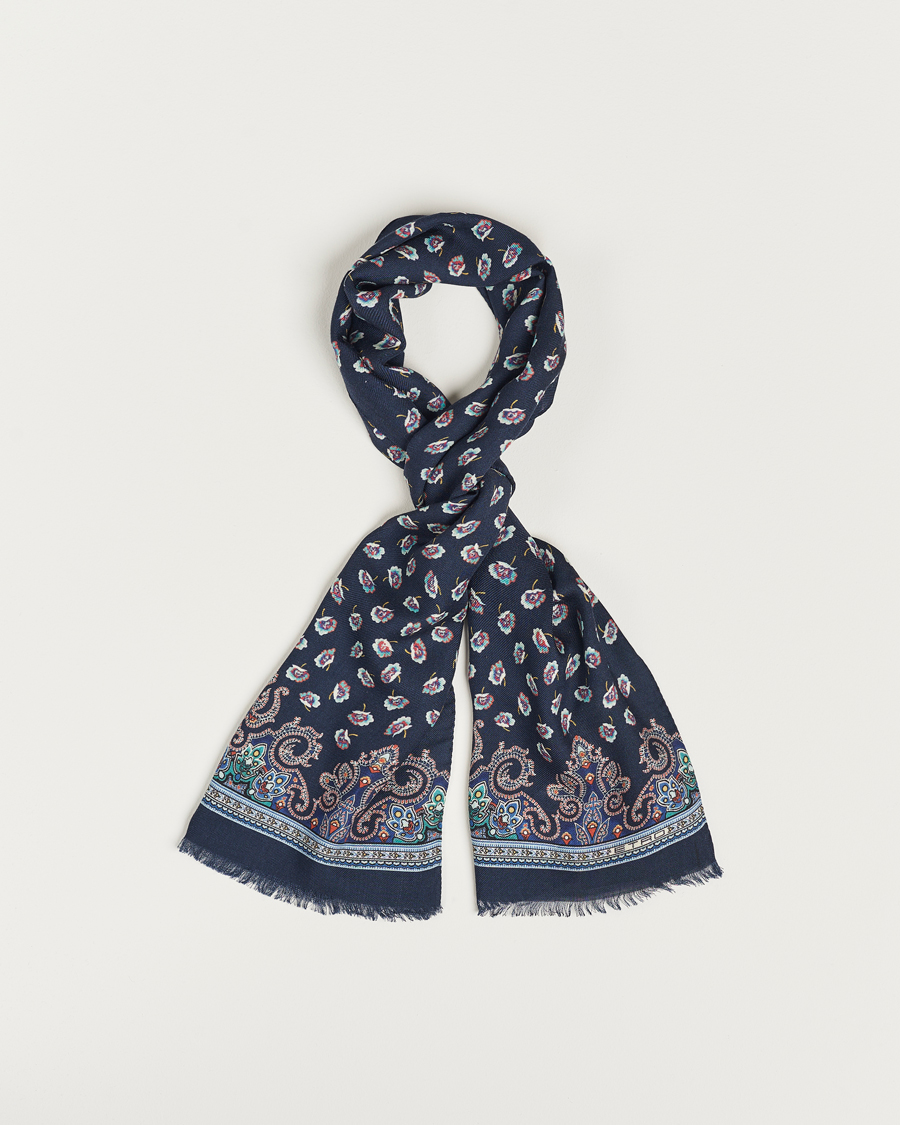 Herr | Etro Printed Wool/Silk Scarf Navy | Etro | Printed Wool/Silk Scarf Navy