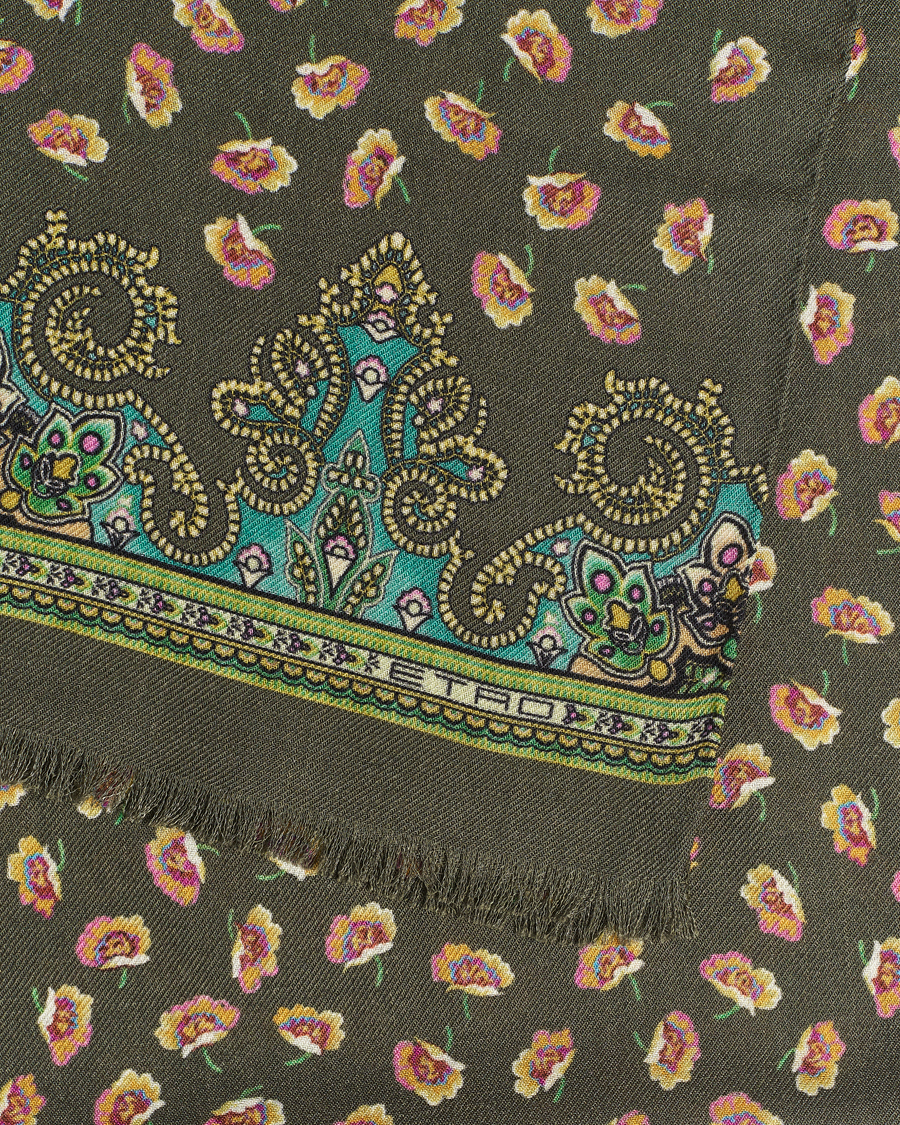 Herr | Etro Printed Wool/Silk Scarf Green | Etro | Printed Wool/Silk Scarf Green