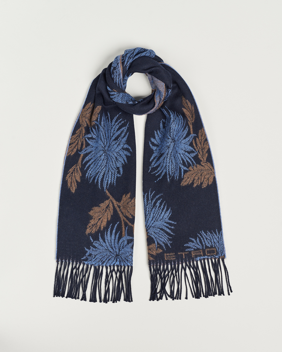 Herr | Etro Floral Wool Scarf Dark Blue | Etro | Floral Wool Scarf Dark Blue