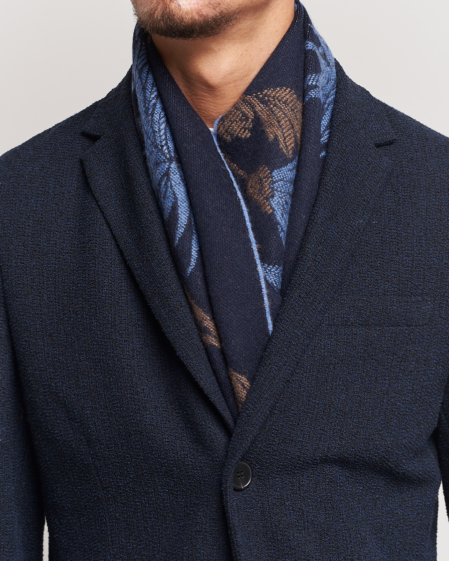 Herr | Etro Floral Wool Scarf Dark Blue | Etro | Floral Wool Scarf Dark Blue