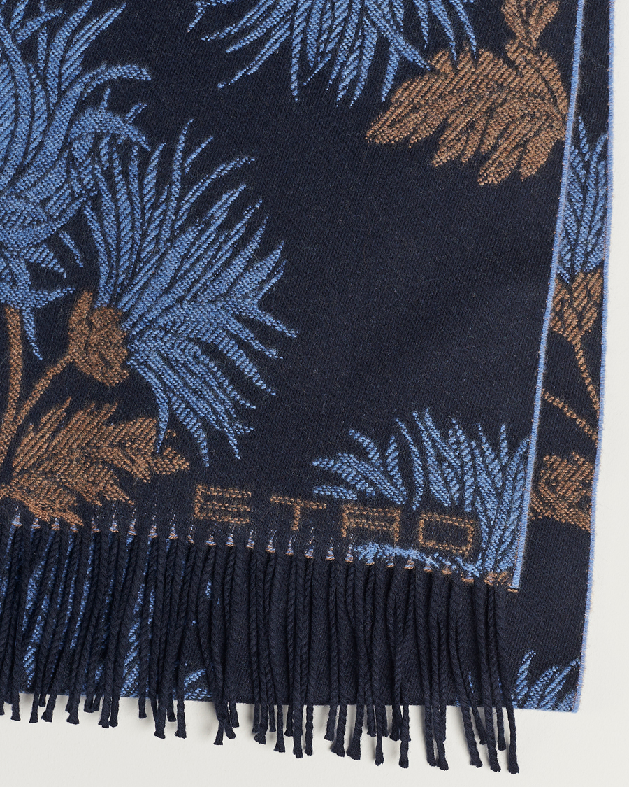 Herr | Etro Floral Wool Scarf Dark Blue | Etro | Floral Wool Scarf Dark Blue