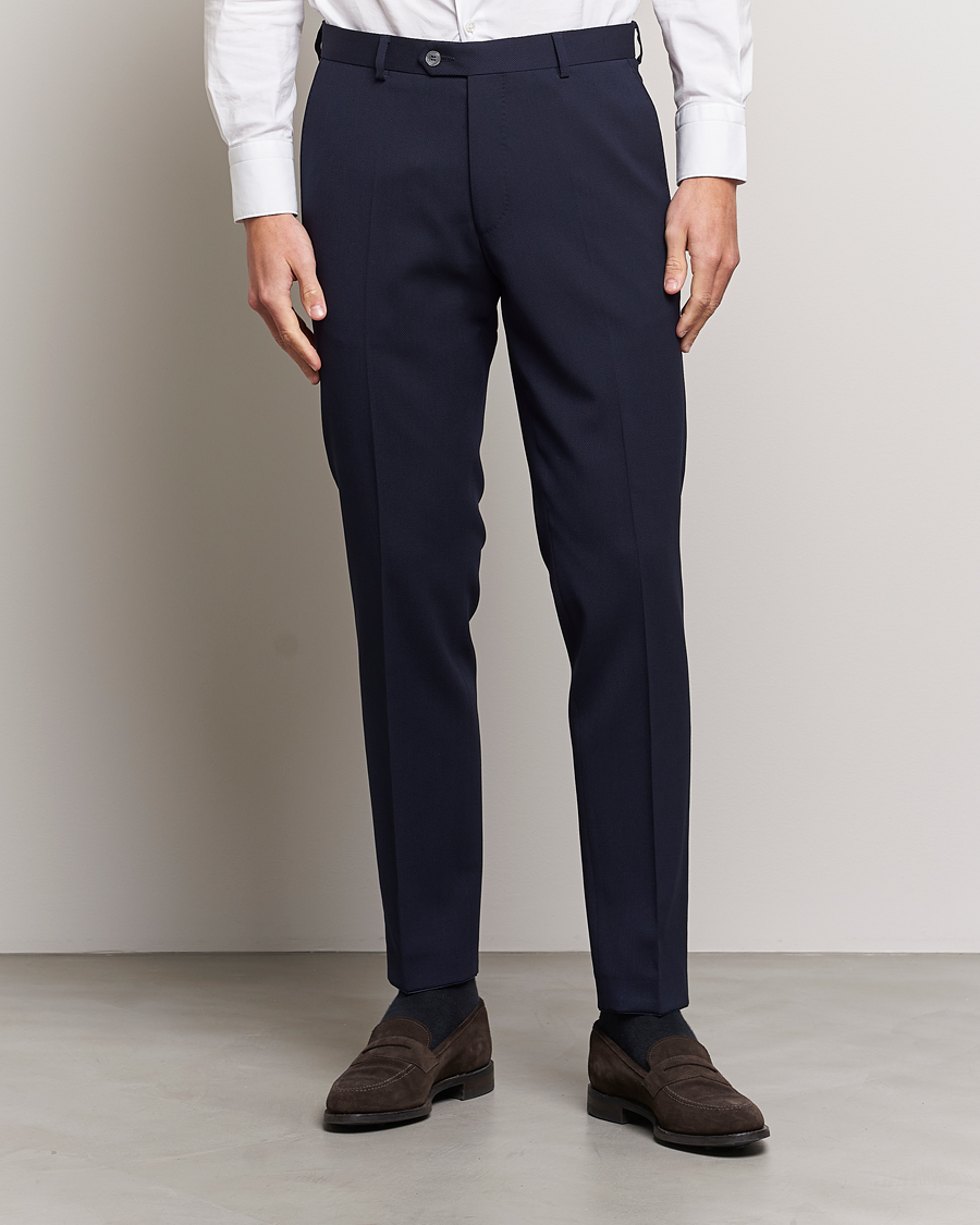 Herr | Kostymbyxor | Oscar Jacobson | Denz Structured Wool Trousers Blue