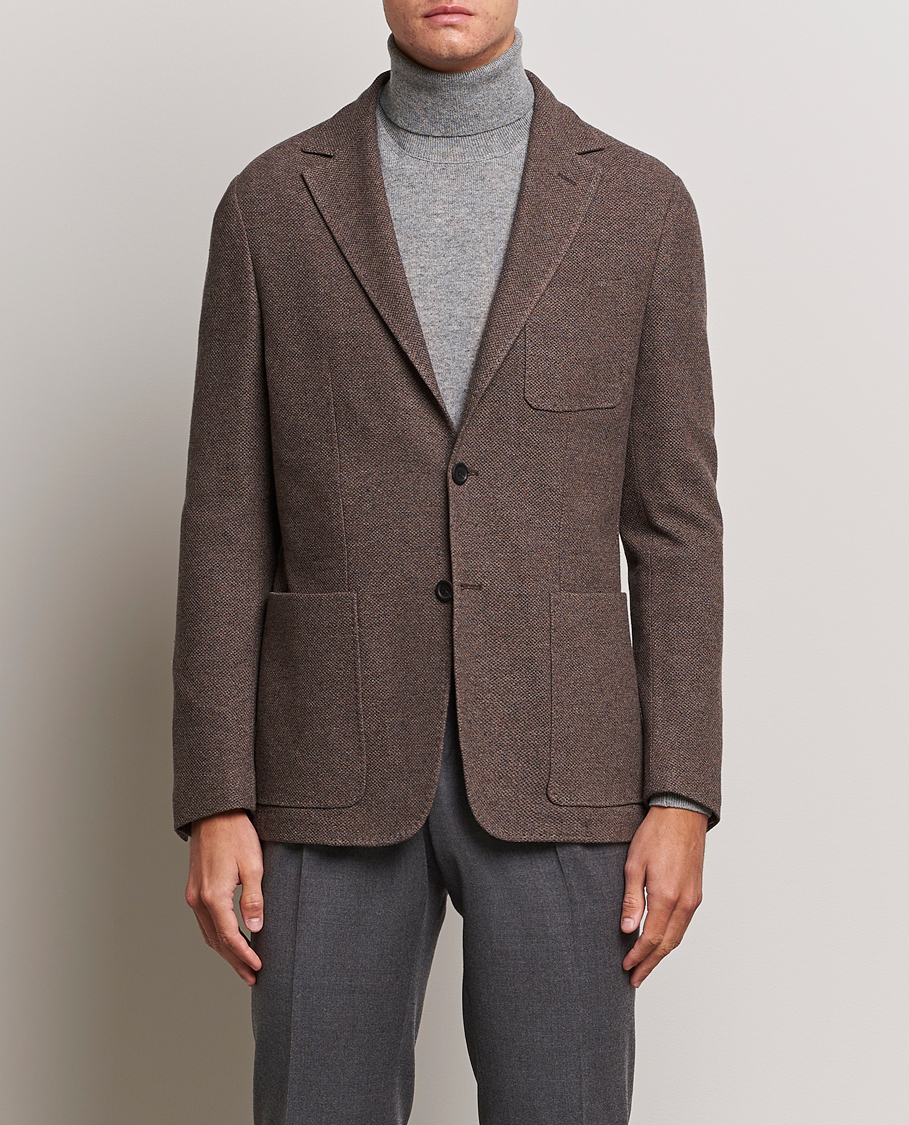 Herr | Ullkavajer | Canali | Structured Wool Jersey Jacket Beige